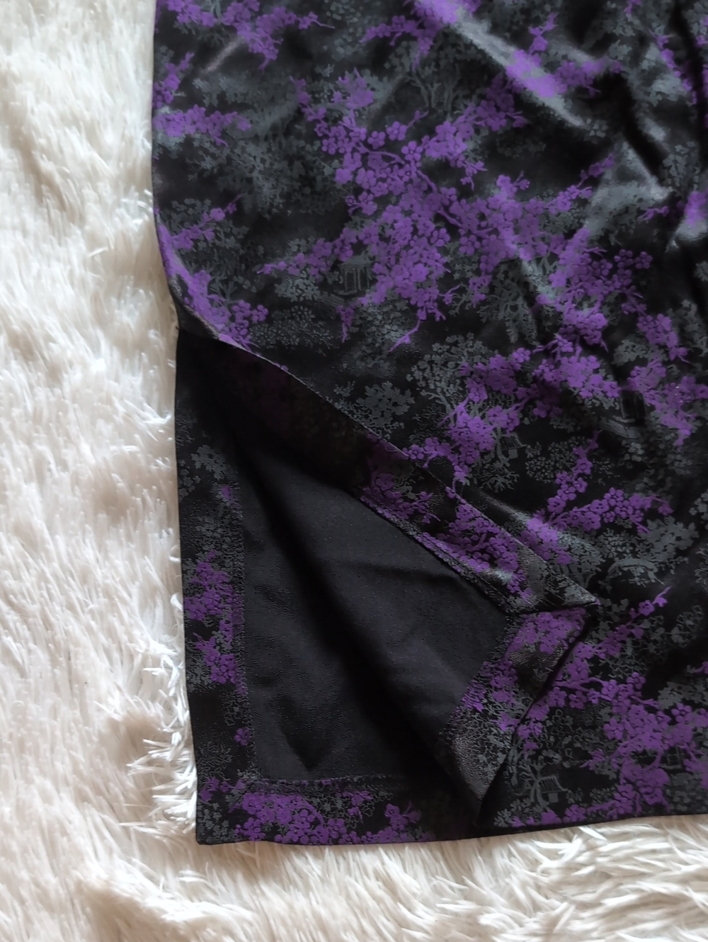 Morbid Threads Purple Satin Chinese Qipao Cherry Blossom Floral Dress Large - Picture 5 of 12
